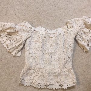 Lace off shoulder peplum zip blouse